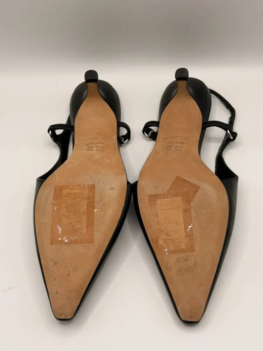 Vince Women Venice Black Leather Pointed Toe Kitten Slingback Heel Pump Sz 9.5 M